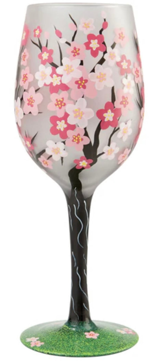 Lolita “CHERRY BLOSSOM” HAND-PAINTED ARTISAN WINE GLASS, 15 OZ.