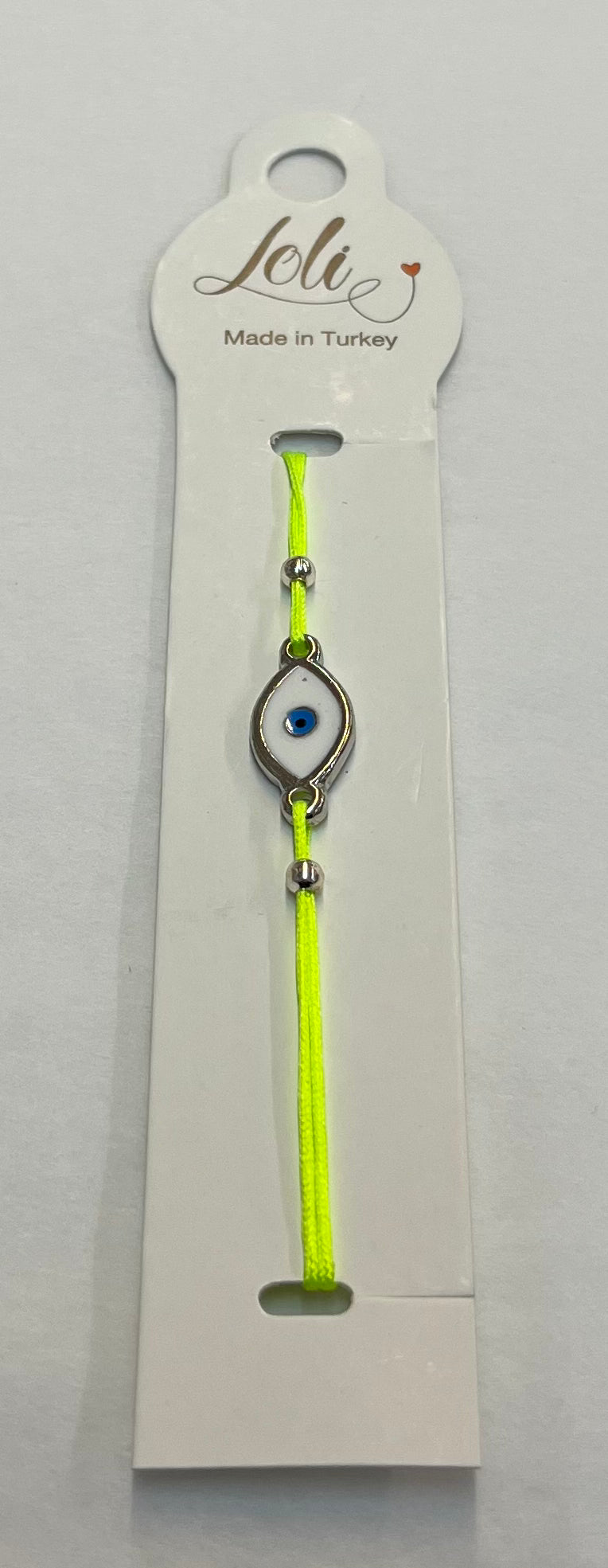 Neon Green Silver Plated Evil Eye Bracelet