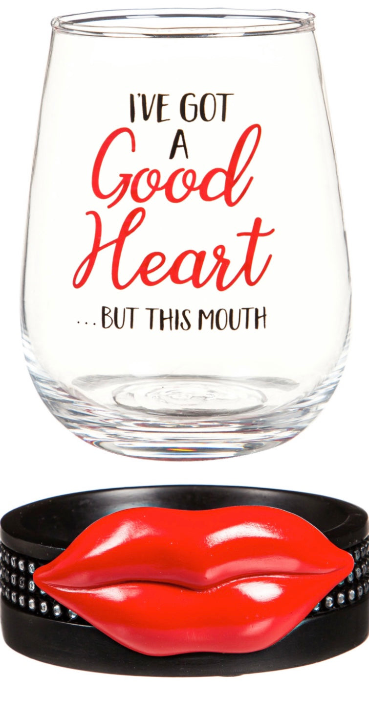 I've Got a Good Heart Stemless Wine Glass with Coaster