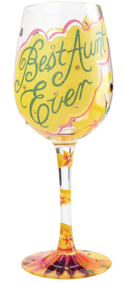 Lolita “BEST AUNT EVER” HAND PAINTED WINE GLASS GIFT