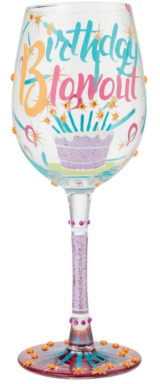 Lolita “BIRTHDAY BLOWOUT” HAND-PAINTED WINE GLASS, 15 OZ.