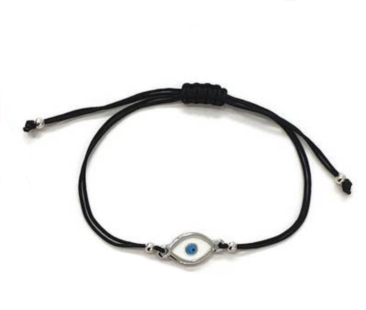 Black Silver Plated Evil Eye String Bracelet
