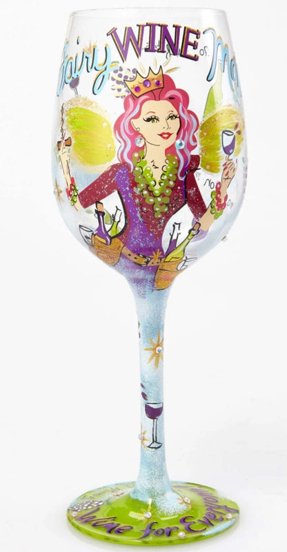 Lolita “FAIRY WINE MOTHER” HAND PAINTED WINE GLASS, 15 OZ.