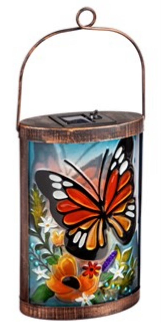 Butterfly and Florals Metal Solar Lantern