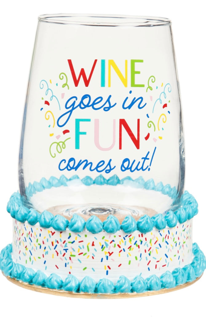 Wine Goes In Fun Comes Out Wine Glass with Coaster