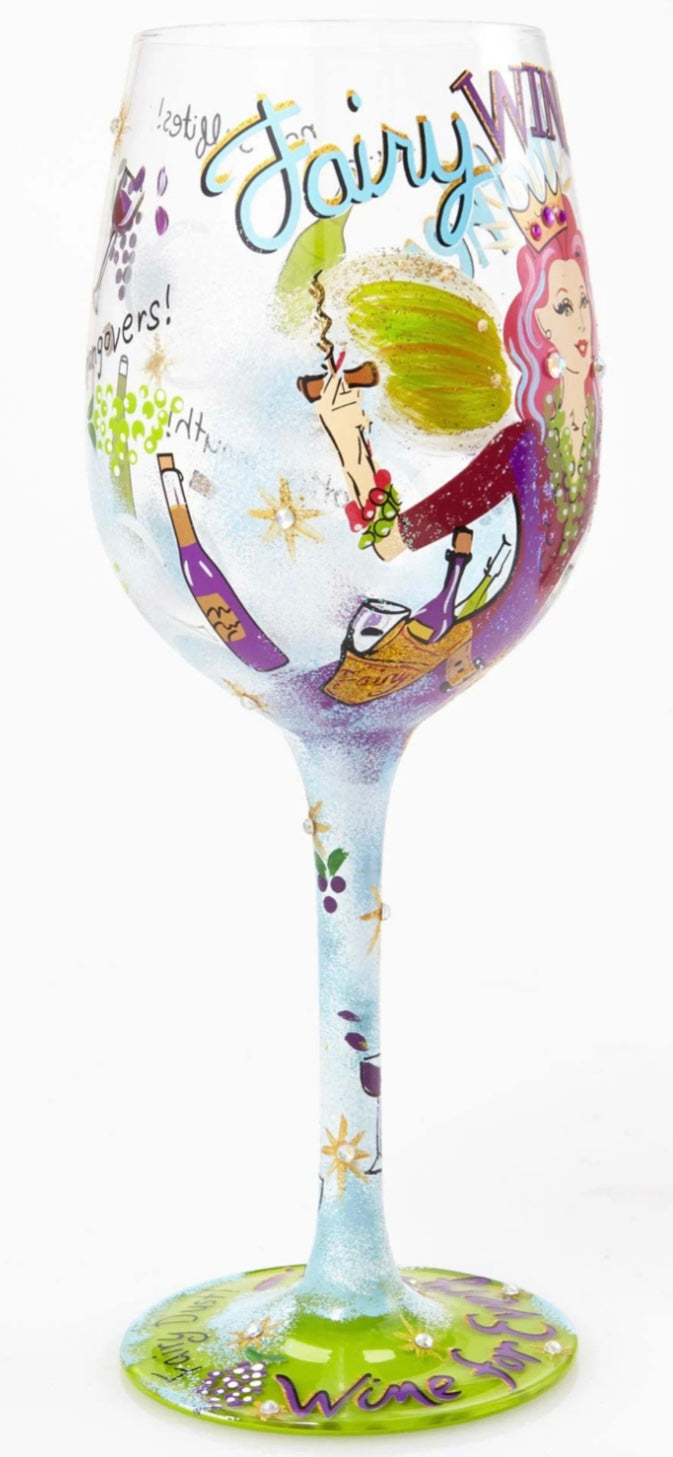 Lolita “FAIRY WINE MOTHER” HAND PAINTED WINE GLASS, 15 OZ.