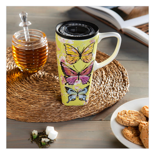 Butterflies Ceramic Travel Coffee Cup