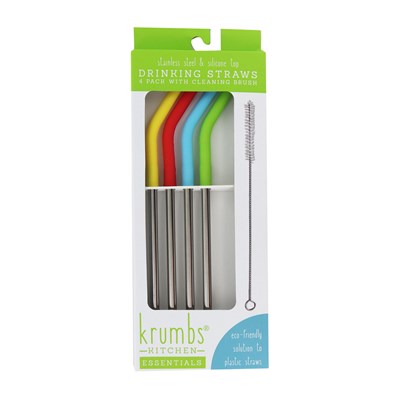 Krumbs Kitchen Essentials Stainless Steel Drinking Straws - 4-Pack
