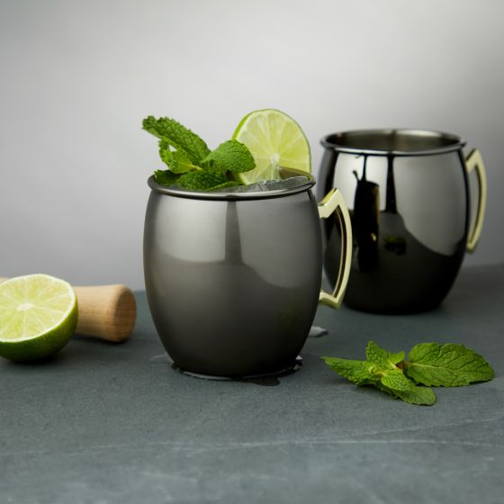 Black Moscow Mule Mug with Gold Handle 2 Pack