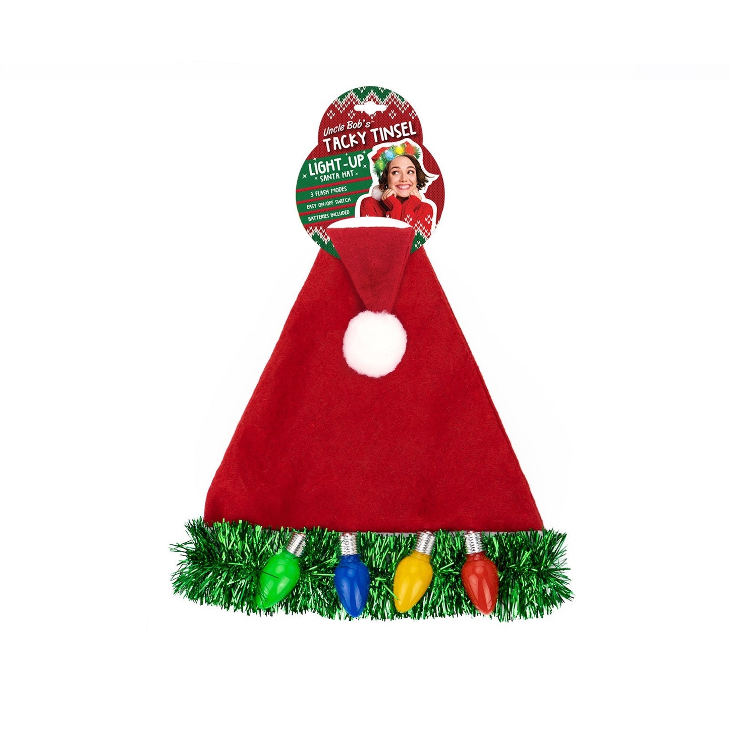 Uncle Bob's Tacky Tinsel Light-Up Santa Hat